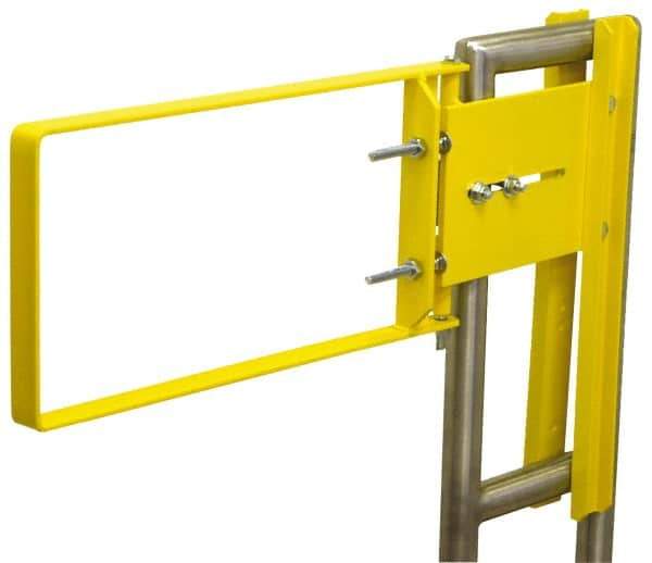 FabEnCo - Powder Coated Carbon Steel Self Closing Rail Safety Gate - Fits 34 to 36-1/2" Clear Opening, 36-1/2" Wide x 12" Door Height, 37 Lb, Yellow - Eagle Tool & Supply
