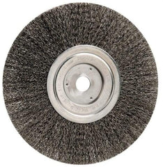 Weiler - 8" OD, 3/4" Arbor Hole, Crimped Steel Wheel Brush - 1/2" Face Width, 2-1/16" Trim Length, 0.014" Filament Diam, 6,000 RPM - Eagle Tool & Supply