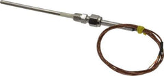 Thermo Electric - 0 to 2012°F, K Pipe Fitting, Thermocouple Probe - 6 Ft. Cable Length, Stripped Ends, 9 Sec Response Time - Eagle Tool & Supply