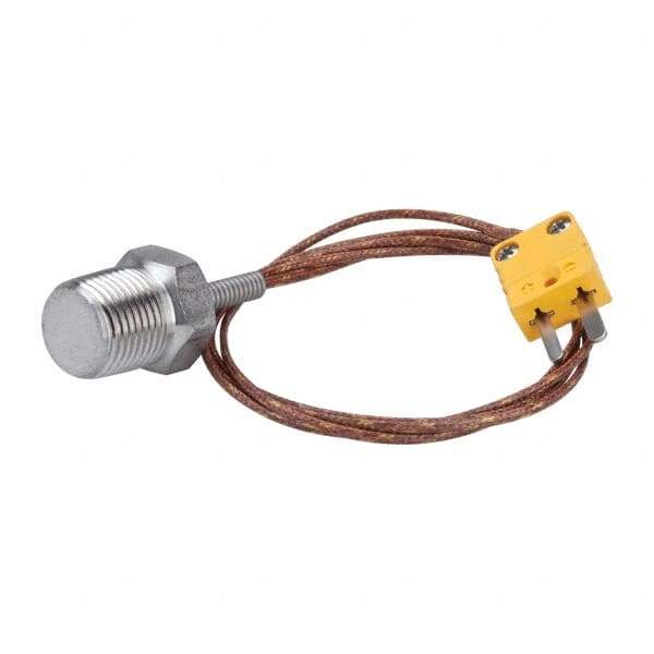 Thermo Electric - 0 to 221°F, K Pipe Plug, Thermocouple Probe - 5 Ft. Cable Length, Mini Connector, 10 Sec Response Time - Eagle Tool & Supply