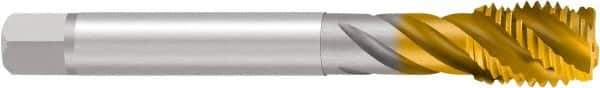Emuge - 1/8-27 NPS, 45° Helix, 4 Flutes, Bottoming Chamfer, TiN Finish, Cobalt, Spiral Flute Pipe Tap - Right Hand Flute, 0.2756" Shank Diam, 0.7087" Thread Length, 0.2165" Square Size, Series Enorm - Eagle Tool & Supply