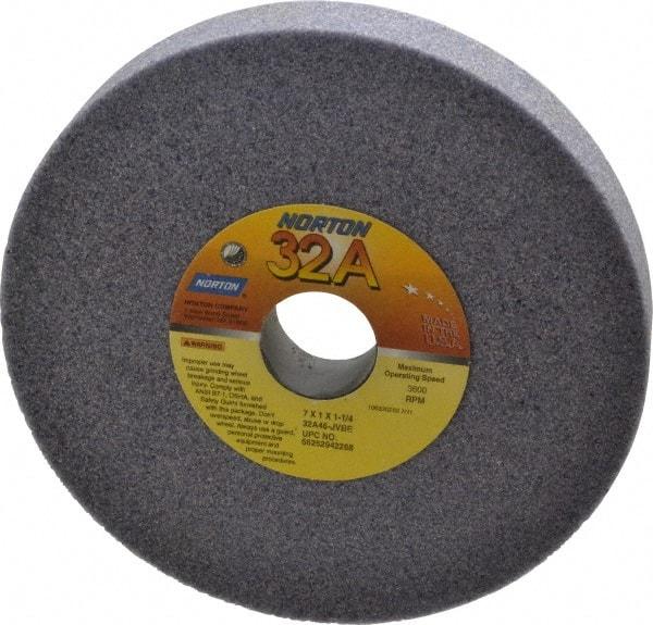 Norton - 7" Diam x 1-1/4" Hole x 1" Thick, J Hardness, 46 Grit Surface Grinding Wheel - Aluminum Oxide, Type 1, Coarse Grade, 3,600 Max RPM, Vitrified Bond, No Recess - Eagle Tool & Supply