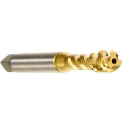 Emuge - #10-32 UNF 3 Flute 2B Modified Bottoming Spiral Flute Tap - Cobalt, TiN Finish, 2.756" OAL, Right Hand Flute, Right Hand Thread, Series Enorm - Eagle Tool & Supply
