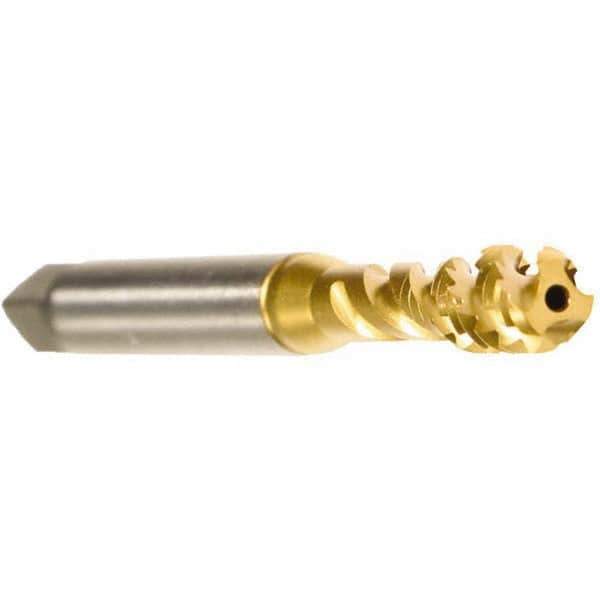 Emuge - 3/8-24 UNF 3 Flute 2B Modified Bottoming Spiral Flute Tap - Cobalt, TiN Finish, 3.937" OAL, Right Hand Flute, Right Hand Thread, Series Enorm - Exact Industrial Supply