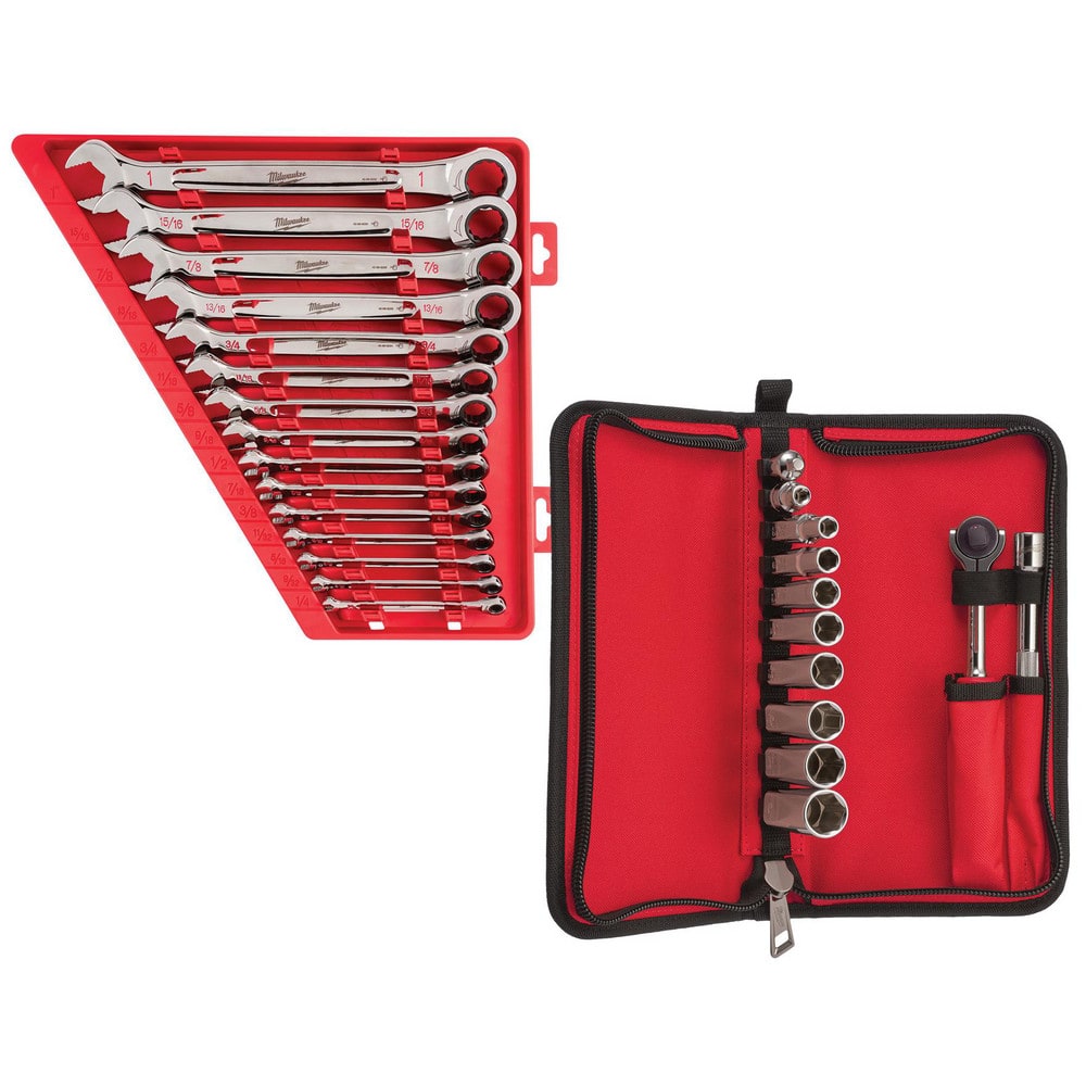 Wrench Sets; Set Type: Ratcheting Combination Wrench; System Of Measurement: Inch; Container Type: Storage Tray; Wrench Size: 1/4, 9/32, 5/16, 11/32, 3/8, 7/16, 1/2, 9/16, 5/8, 11/16, 3/4, 13/16, 7/8, 15/16, 1; Material: Chrome Vanadium Steel; Finish: Chr