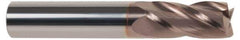 SGS - 11/16", 1-3/8" LOC, 3/4" Shank Diam, 4" OAL, 4 Flute, Solid Carbide Square End Mill - Single End, TiCN Finish, Spiral Flute, 30° Helix, Centercutting, Right Hand Cut, Right Hand Flute, Series 1 - Eagle Tool & Supply