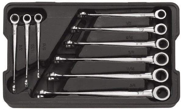 GearWrench - 9 Piece, 5/16" to 3/4", 12 Point Combination Wrench Set - Inch Measurement Standard, Full Polish Finish, Comes in Plastic Tray - Eagle Tool & Supply