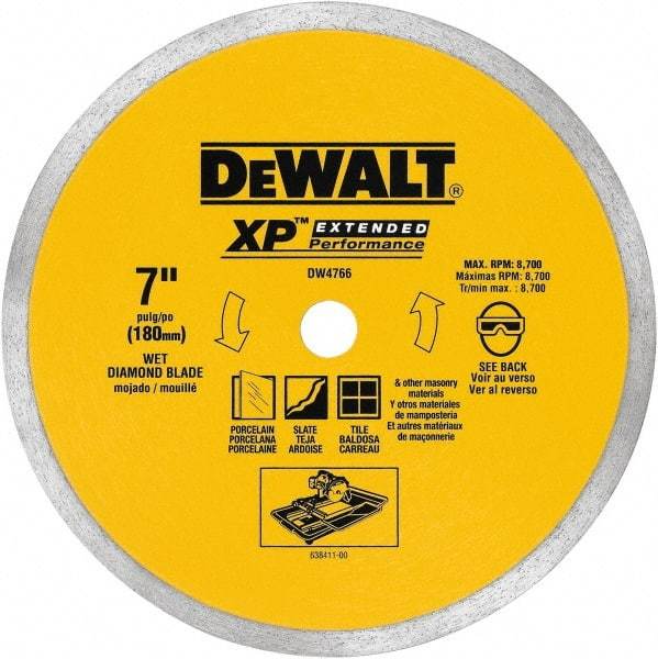 DeWALT - 7" Diam, 5/8" Arbor Hole Diam, Wet & Dry Cut Saw Blade - Diamond-Tipped, Standard Round Arbor - Eagle Tool & Supply