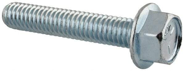 Value Collection - 5/16-18 UNC, 1-3/4" Length Under Head, Hex Drive Flange Bolt - 1-3/4" Thread Length, Grade 5 Steel, Serrated Flange, Zinc-Plated Finish - Eagle Tool & Supply