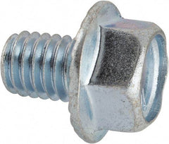 Value Collection - 3/8-16 UNC, 1/2" Length Under Head, Hex Drive Flange Bolt - 1/2" Thread Length, Grade 5 Steel, Serrated Flange, Zinc-Plated Finish - Eagle Tool & Supply