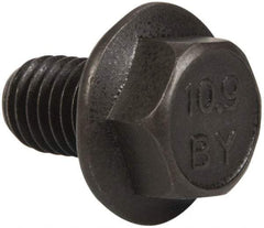 Value Collection - M10x1.50 Metric Coarse, 16mm Length Under Head, Hex Drive Flange Bolt - 16mm Thread Length, Grade 10.9 Alloy Steel, Smooth Flange, Phosphate & Oil Finish - Eagle Tool & Supply