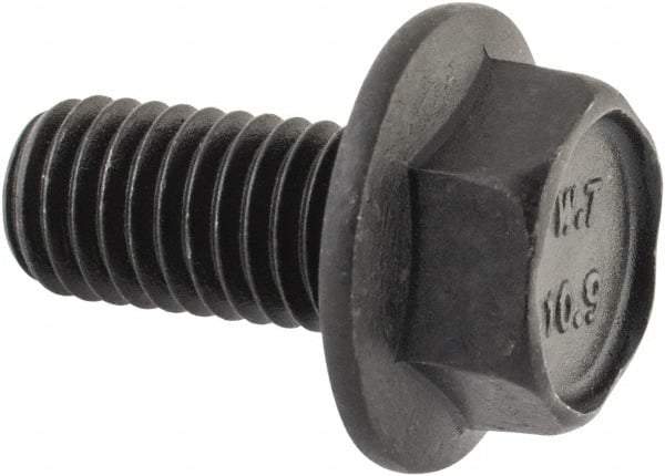 Value Collection - M10x1.50 Metric Coarse, 20mm Length Under Head, Hex Drive Flange Bolt - 20mm Thread Length, Grade 10.9 Alloy Steel, Smooth Flange, Phosphate & Oil Finish - Eagle Tool & Supply