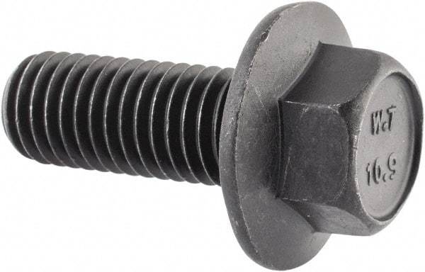Value Collection - M12x1.75 Metric Coarse, 30mm Length Under Head, Hex Drive Flange Bolt - 30mm Thread Length, Grade 10.9 Alloy Steel, Smooth Flange, Phosphate & Oil Finish - Eagle Tool & Supply