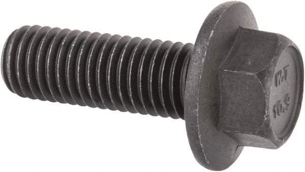 Value Collection - M12x1.75 Metric Coarse, 35mm Length Under Head, Hex Drive Flange Bolt - 35mm Thread Length, Grade 10.9 Alloy Steel, Smooth Flange, Phosphate & Oil Finish - Eagle Tool & Supply