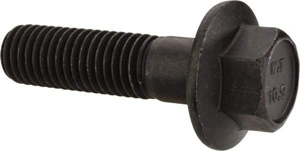 Value Collection - M12x1.75 Metric Coarse, 45mm Length Under Head, Hex Drive Flange Bolt - 40mm Thread Length, Grade 10.9 Alloy Steel, Smooth Flange, Phosphate & Oil Finish - Eagle Tool & Supply