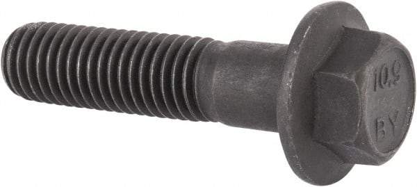Value Collection - M12x1.75 Metric Coarse, 50mm Length Under Head, Hex Drive Flange Bolt - 40mm Thread Length, Grade 10.9 Alloy Steel, Smooth Flange, Phosphate & Oil Finish - Eagle Tool & Supply