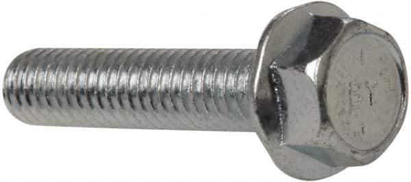 Value Collection - 5/16-18 UNC, 1-1/2" Length Under Head, Hex Drive Flange Bolt - 1-1/2" Thread Length, Grade 8 Steel, Serrated Flange, Zinc-Plated Finish - Eagle Tool & Supply