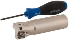 Seco - 1-1/2" Cut Diam, 0.669" Max Depth of Cut, 1-1/4" Shank Diam, 4.72" OAL, Indexable Square Shoulder End Mill - XO.X 1806.. Inserts, Weldon Shank, 90° Lead Angle, Through Coolant, Series Power Turbo - Eagle Tool & Supply