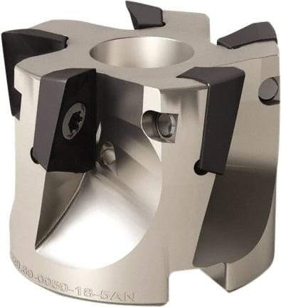 Seco - 5 Inserts, 4" Cut Diam, 1" Arbor Diam, 0.669" Max Depth of Cut, Indexable Square-Shoulder Face Mill - 0/90° Lead Angle, 1.969" High, XO.X 1806.. Insert Compatibility, Through Coolant, Series Power Turbo - Eagle Tool & Supply
