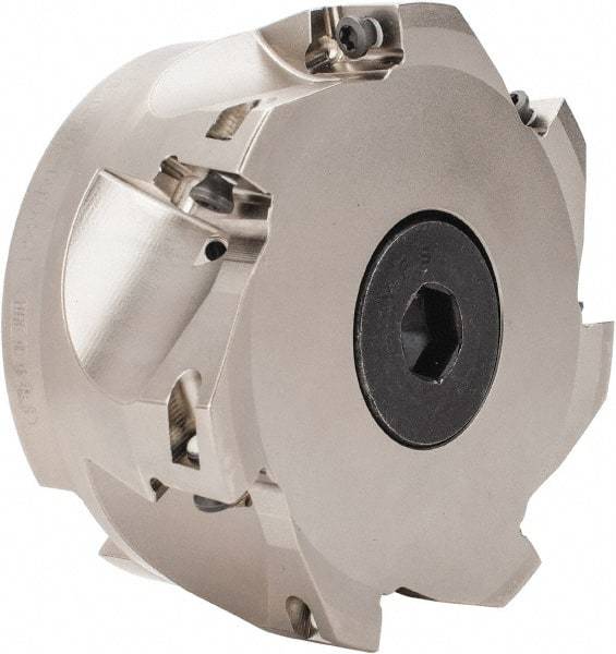 Seco - 7 Inserts, 4" Cut Diam, 1" Arbor Diam, 0.669" Max Depth of Cut, Indexable Square-Shoulder Face Mill - 0/90° Lead Angle, 1.969" High, XO.X 1806.. Insert Compatibility, Through Coolant, Series Power Turbo - Eagle Tool & Supply