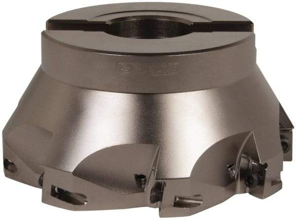 Seco - 8 Inserts, 5" Cut Diam, 1" Arbor Diam, 0.669" Max Depth of Cut, Indexable Square-Shoulder Face Mill - 0/90° Lead Angle, 2.48" High, XO.X 1806.. Insert Compatibility, Through Coolant, Series Power Turbo - Eagle Tool & Supply