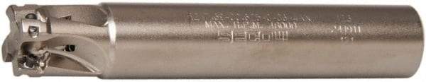 Seco - 5/8" Cut Diam, 0.197" Max Depth of Cut, 5/8" Shank Diam, 3.543" OAL, Indexable Square Shoulder End Mill - XO.X 0602 Inserts, Cylindrical Shank, 90° Lead Angle, Through Coolant, Series Nano Turbo - Eagle Tool & Supply