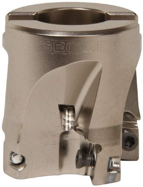 Seco - 4 Inserts, 1-1/2" Cut Diam, 3/4" Arbor Diam, 0.433" Max Depth of Cut, Indexable Square-Shoulder Face Mill - 0/90° Lead Angle, 1.57" High, XO.X 1204.. Insert Compatibility, Through Coolant, Series Super Turbo - Eagle Tool & Supply