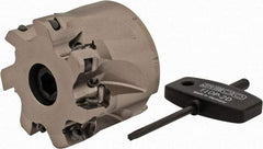 Seco - 7 Inserts, 2" Cut Diam, 3/4" Arbor Diam, 0.433" Max Depth of Cut, Indexable Square-Shoulder Face Mill - 0/90° Lead Angle, 1.57" High, XO.X 1204.. Insert Compatibility, Through Coolant, Series Super Turbo - Eagle Tool & Supply