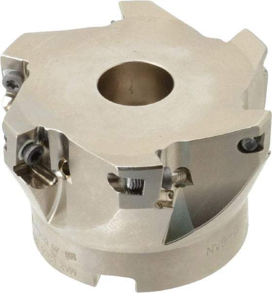 Seco - 6 Inserts, 2-1/2" Cut Diam, 3/4" Arbor Diam, 0.433" Max Depth of Cut, Indexable Square-Shoulder Face Mill - 0/90° Lead Angle, 1.57" High, XO.X 1204.. Insert Compatibility, Through Coolant, Series Super Turbo - Eagle Tool & Supply