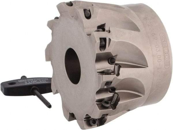 Seco - 10 Inserts, 3" Cut Diam, 1" Arbor Diam, 0.433" Max Depth of Cut, Indexable Square-Shoulder Face Mill - 0/90° Lead Angle, 2" High, XO.X 1204.. Insert Compatibility, Through Coolant, Series Super Turbo - Eagle Tool & Supply