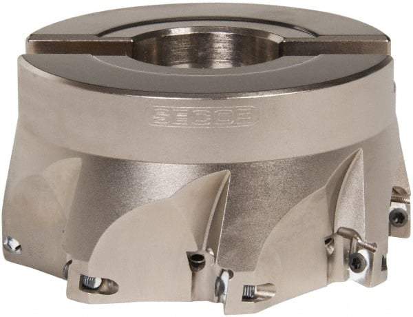 Seco - 8 Inserts, 4" Cut Diam, 1-1/2" Arbor Diam, 0.433" Max Depth of Cut, Indexable Square-Shoulder Face Mill - 0/90° Lead Angle, 2" High, XO.X 1204.. Insert Compatibility, Through Coolant, Series Super Turbo - Eagle Tool & Supply