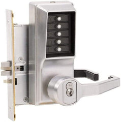 Kaba Access - Combination Entry Lever Lockset with Key Override - 2-3/4" Back Set, No Cylinder, Zamak3, Satin Chrome Finish - Eagle Tool & Supply