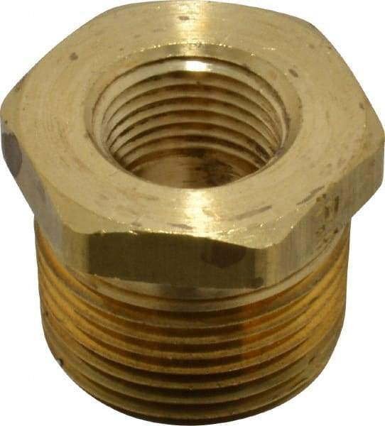 Parker - 3/4 Male Thread x 3/8 Female Thread, Brass Industrial Pipe Hex Bushing - MNPTF x FNPTF, 1,000 psi - Eagle Tool & Supply
