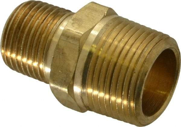 Parker - 3/4 x 1/2 Male Thread, Brass Industrial Pipe Hex Nipple - MNPTF, 1,000 psi - Eagle Tool & Supply