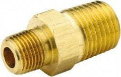 Parker - 3/8 x 1/8 Male Thread, Brass Industrial Pipe Hex Nipple - MNPTF, 1,000 psi - Eagle Tool & Supply