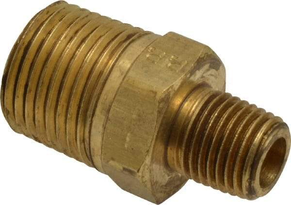 Parker - 1/2 x 1/4 Male Thread, Brass Industrial Pipe Hex Nipple - MNPTF, 1,000 psi - Eagle Tool & Supply