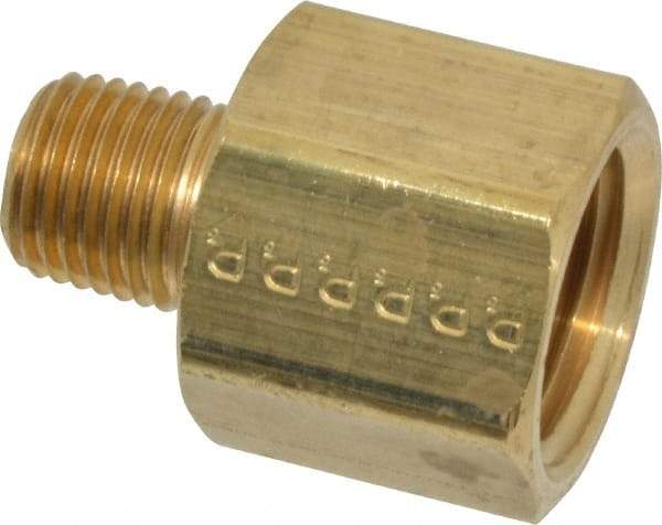 Parker - 1/4 Male Thread x 1/2 Female Thread, Brass Industrial Pipe Adapter - MNPTF x FNPTF, 1,000 psi - Eagle Tool & Supply