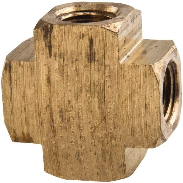 Parker - 1/8 Female Thread, Brass Industrial Pipe Female Cross - FNPTF, 1,000 psi - Eagle Tool & Supply