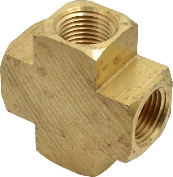 Parker - 1/2 Female Thread, Brass Industrial Pipe Female Cross - FNPTF, 1,000 psi - Eagle Tool & Supply