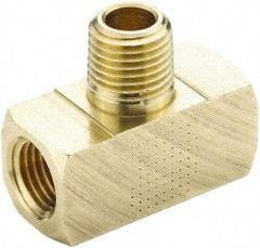 Parker - 1/4 Male Thread x 1/4 Female Thread, Brass Industrial Pipe Male Branch Tee - MNPTF x FNPTF, 1,000 psi - Eagle Tool & Supply