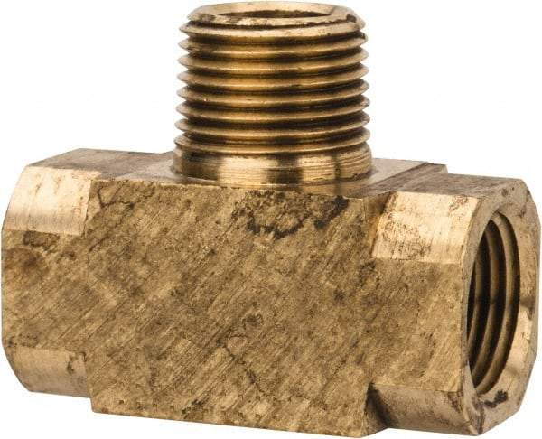 Parker - 3/8 Male Thread x 3/8 Female Thread, Brass Industrial Pipe Male Branch Tee - MNPTF x FNPTF, 1,000 psi - Eagle Tool & Supply
