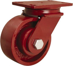 Hamilton - 6" Diam x 2-1/2" Wide x 7-1/2" OAH Top Plate Mount Swivel Caster - Cast Iron, 2,200 Lb Capacity, Tapered Roller Bearing, 4-1/2 x 6-1/2" Plate - Eagle Tool & Supply
