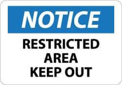 NMC - "Notice - Restricted Area - Keep Out", 10" Long x 14" Wide, Rigid Plastic Safety Sign - Rectangle, 0.05" Thick, Use for Security & Admittance - Eagle Tool & Supply