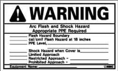 NMC - Accident Prevention Label, Header: WARNING - Legend: Warning - Arc Flash and Shock Hazard - Appropriate PPE Required, English, Black & Orange, 5" Long x 3" High, Sign Muscle Finish - Eagle Tool & Supply