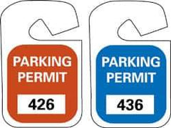 NMC - 4-3/4 Inch High x 2-3/4 Inch Wide, PARKING PERMIT Parking/Vehicle Hang Tag - 1 Side, Unrippable Vinyl, Red - Eagle Tool & Supply