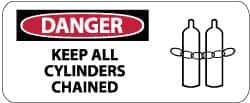 NMC - "Danger - Keep All Cylinders Chained", 7" Long x 17" Wide, Rigid Plastic Safety Sign - Rectangle, 0.05" Thick, Use for Accident Prevention - Eagle Tool & Supply