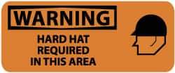 NMC - "Warning - Hard Hat Required in This Area", 7" Long x 17" Wide, Pressure-Sensitive Vinyl Safety Sign - Rectangle, 0.004" Thick, Use for Accident Prevention - Eagle Tool & Supply