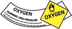 NMC - Hazardous Materials Label - Legend: Oxygen Warning! High Pressure, English, Yellow, Black & White, 5-1/4" Long x 2" High, Sign Muscle Finish - Eagle Tool & Supply