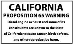 NMC - Hazardous Materials Label - Legend: California Proposition 65 - Warning - Diesel Engine Exhaust and Some of Its Constituents Are Known to the State of..., English, Black & White, 5" Long x 3" High, Sign Muscle Finish - Eagle Tool & Supply