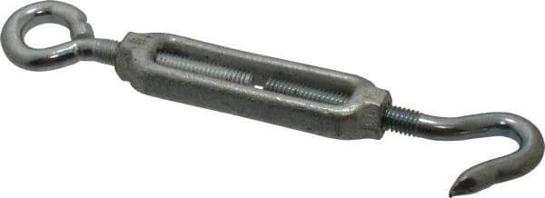 Made in USA - 144 (Eye) & 174 (Hook) Lb Load Limit, 3/8" Thread Diam, 2-7/8" Take Up, Malleable Iron Hook & Eye Turnbuckle - 3-7/8" Body Length, 1/4" Neck Length, 7-1/2" Closed Length - Eagle Tool & Supply